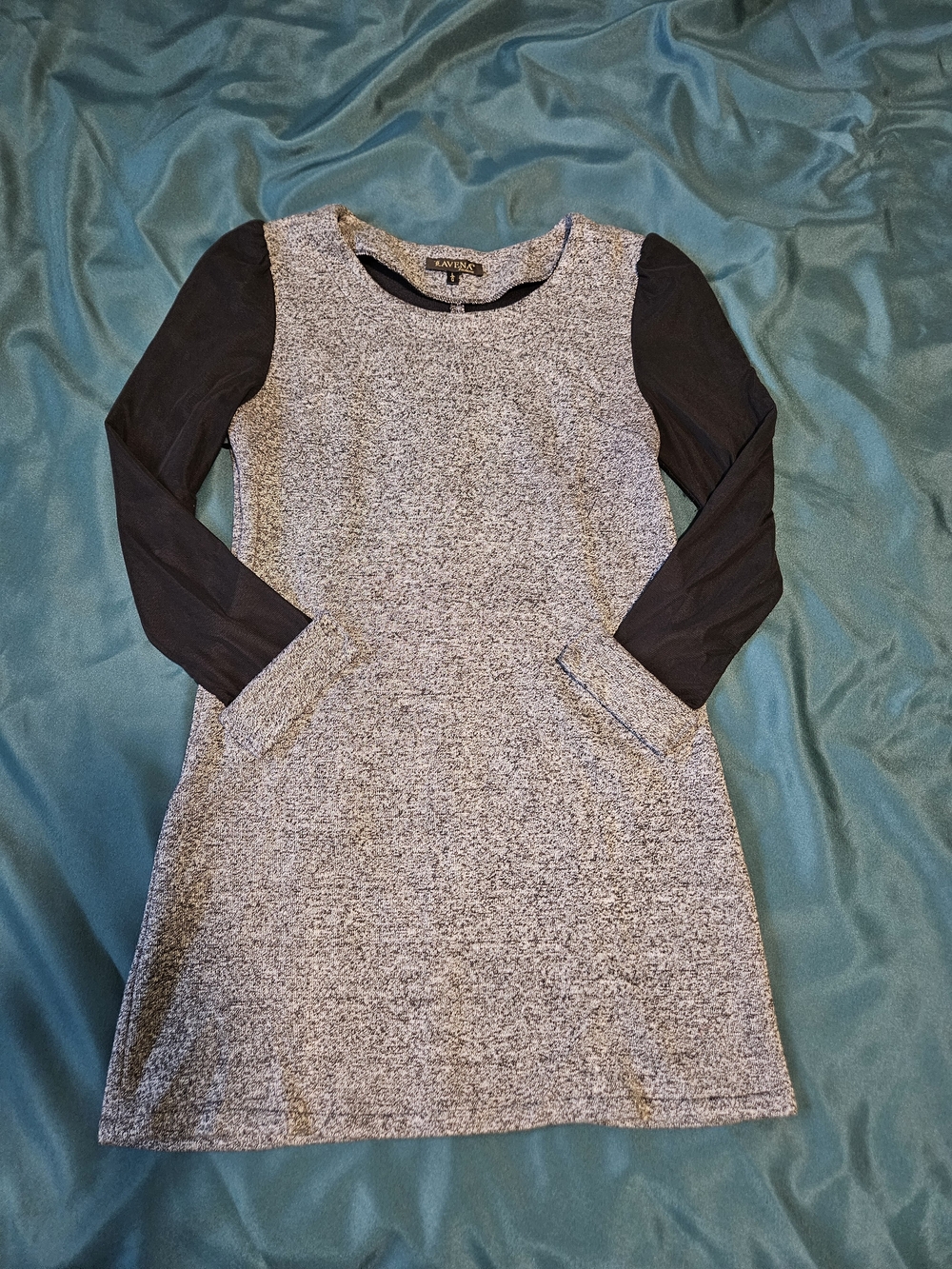 Heather Gray Shift Dress with Black Long Sleeves
